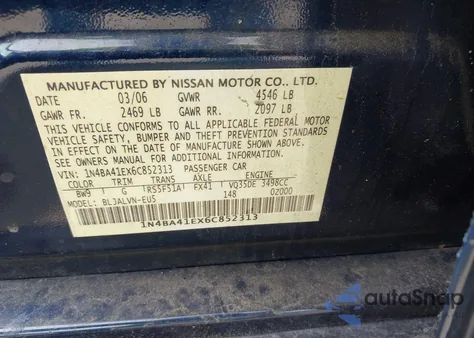 2006 Nissan Maxima 3.5 Se from USA, damaged, VIN 1N4BA41EX6C852313
